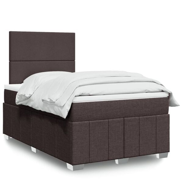 vidaXL Cama boxspring com colch&atilde;o 120x190 cm tecido castanho-escuro
