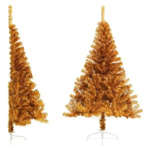 vidaXL Meia &aacute;rvore de Natal artificial com suporte 120 cm PET dourado