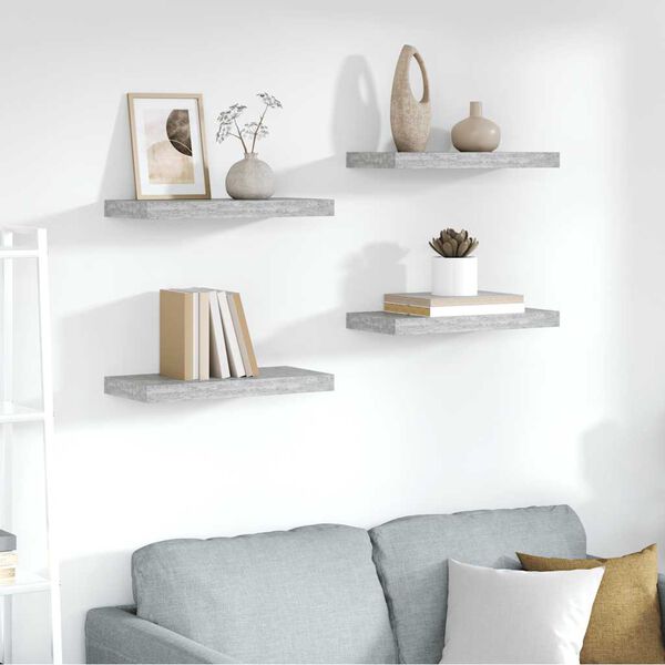 vidaXL Prateleiras de parede 4 pcs 50x23x3,8 cm MDF cinzento-cimento