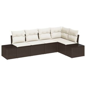 vidaXL Conjunto de Sof&aacute; de Jardim 5 pcs Marrom e Creme vime PE