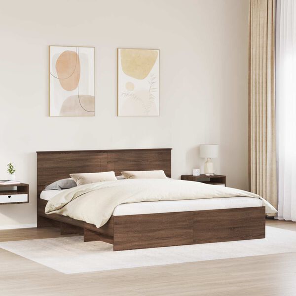 vidaXL Estrutura da Cama com cabeceira Carvalho Marrom 200 x 200 cm