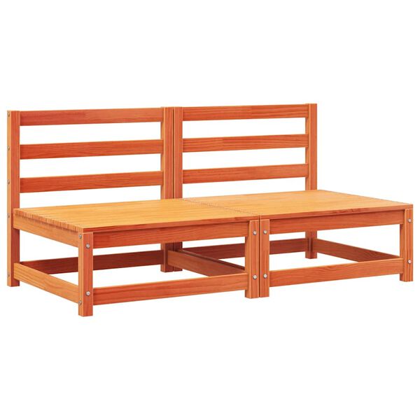 vidaXL Sofás s/ braços p/jardim c/ almofadões 2pcs pinho castanho cera