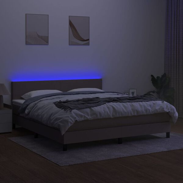 vidaXL Cama box spring colch&atilde;o/LED 160x200 cm tecido cinza-acastanhado