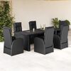 vidaXL 7 pcs conjunto de jantar p/ jardim c/ almofad&otilde;es vime PE preto