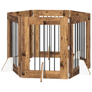 vidaXL Port&atilde;o de C&atilde;o com Suportes 6 pcs Madeira antiga 60 x 80 cm