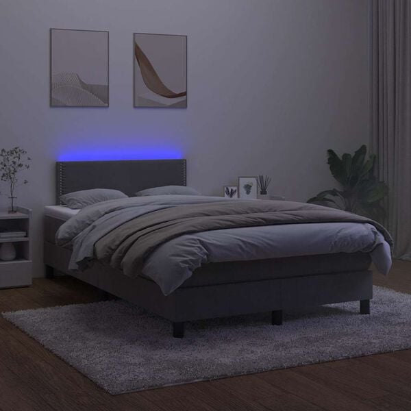vidaXL Cama box spring colch&atilde;o LED 120x190cm couro artif. cinza-escuro