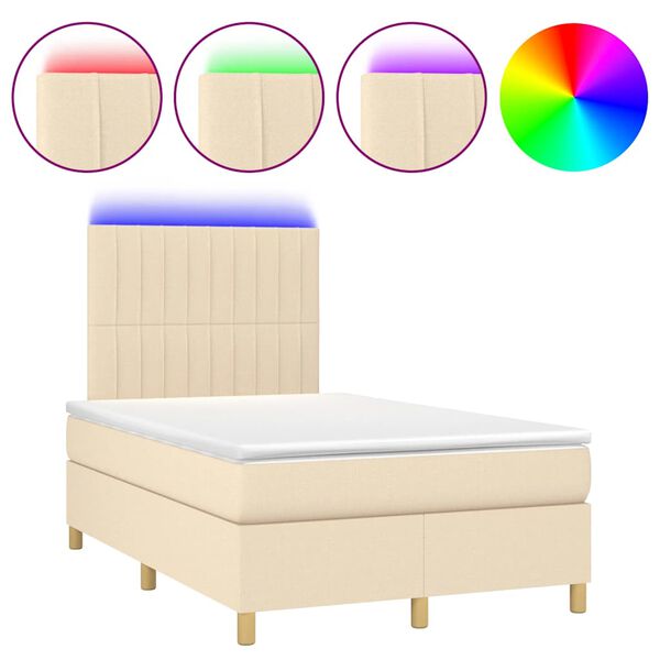 vidaXL Cama box spring c/ colch&atilde;o e LED 120x190 cm tecido cor creme