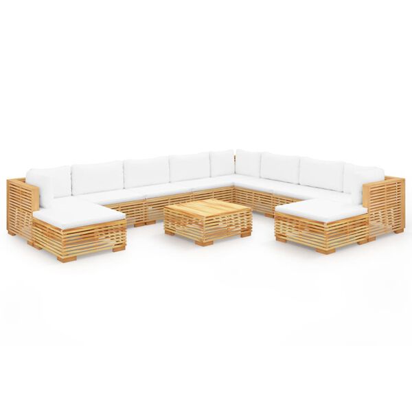 vidaXL 11 pcs conjunto lounge jardim c/ almofad&otilde;es madeira teca maci&ccedil;a