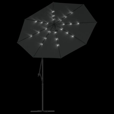 vidaXL Guarda-sol cantilever c/ luzes LED + poste aço 300 cm antracite