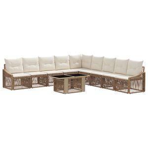vidaXL Conjunto de Sof&aacute; de Jardim 10 unid. Bege e Branco Creme vime PE
