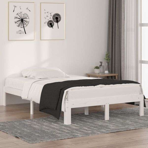 vidaXL Estrutura cama pequena casal 120x190 cm pinho maci&ccedil;o branco