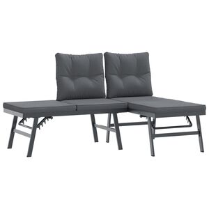 vidaXL Bancos de jardim com almofad&otilde;es 2 pcs a&ccedil;o revestido a p&oacute; preto