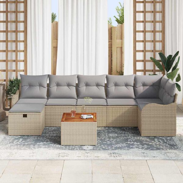 vidaXL Conjunto de Sof&aacute; de Jardim 8 pcs Bege Rattan Sint&eacute;tico
