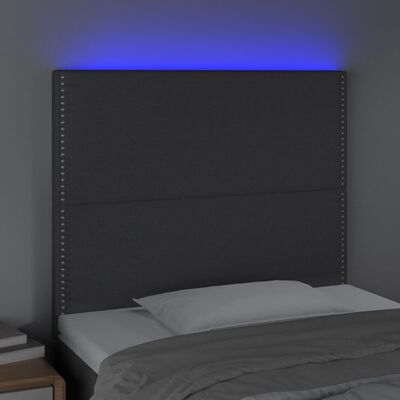 vidaXL Cabeceira de cama c/ LED tecido 100x5x118/128 cm cinza-escuro