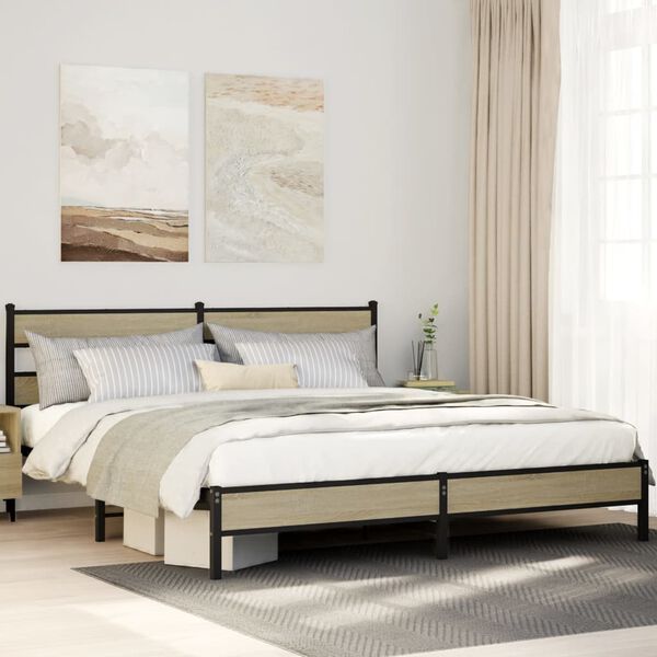 vidaXL Estrutura de cama sem colch&atilde;o 193x203cm metal carvalho sonoma