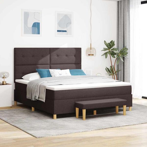 vidaXL Cama Box com colch&atilde;o Castanho escuro 180 x 200 cm tecido