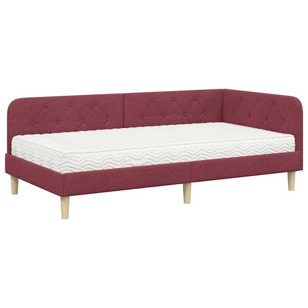 vidaXL Estrutura de Cama de Canto Vinho Vermelho 90 x 200 cm tecido
