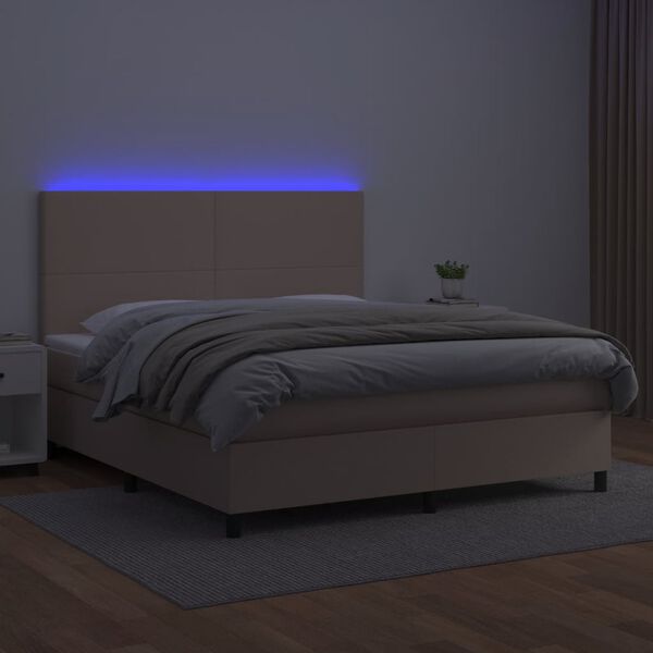 vidaXL Cama box spring c/colch&atilde;o/LED 180x200cm couro artif. cappuccino