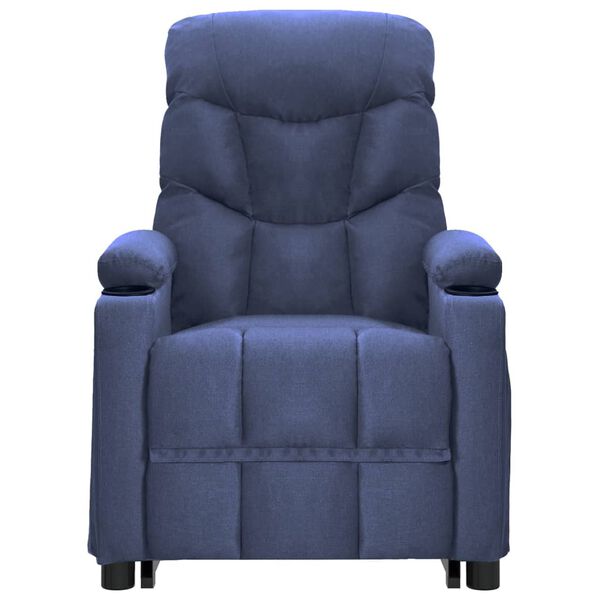 vidaXL Poltrona elevatória de massagens tecido azul