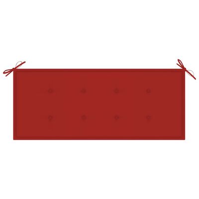vidaXL Banco de jardim c/ almofadão vermelho 120 cm teca maciça