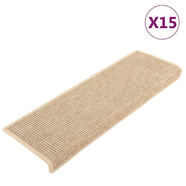 vidaXL Tapetes de escada 15 pe&ccedil;as 65x21x4 cm bege claro com borda retangular