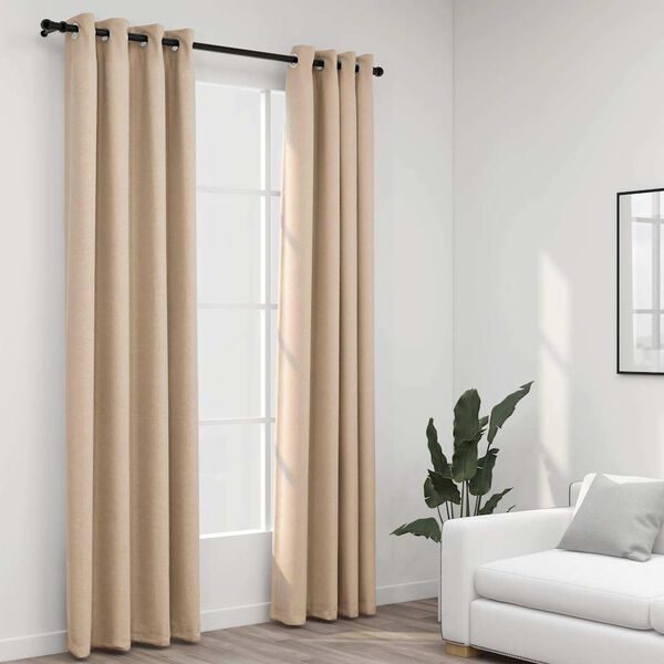 vidaXL Cortinas opacas aspeto linho c/ ilh&oacute;s 2 pcs 140x245 cm bege