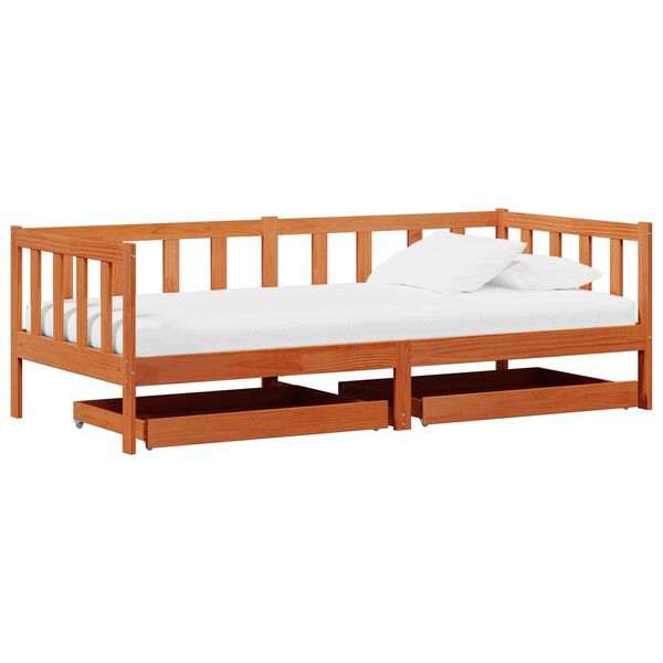 vidaXL Cama de Dia 3 pcs Marrom Cera Madeira de Pinho S&oacute;lido