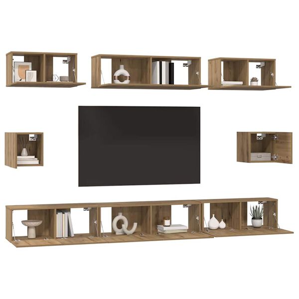 vidaXL Conjunto de m&oacute;vel de TV 8 pcs Carvalho Artesanal