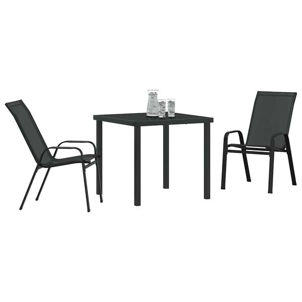 vidaXL Conjunto de Jantar para Jardim 3 pcs Preto