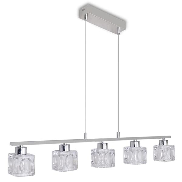Lustre pendente com abajures quadrados de vidro com 5 x 3 W LED 80 cm