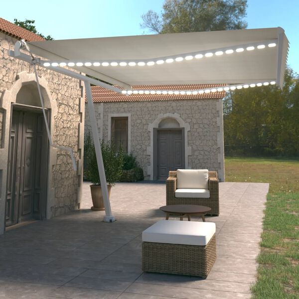 vidaXL Toldo autom&aacute;tico com LED e sensor de vento 450x350 cm cor creme
