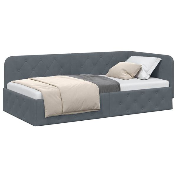 vidaXL Estrutura de Cama de Canto Cinza Escuro 90 x 190 cm Veludo