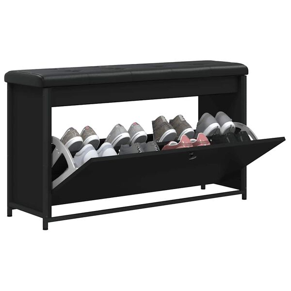 vidaXL Banco sapateira com gaveta articulada 102x32x56 cm preto