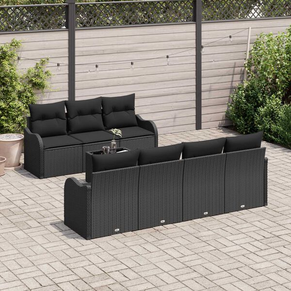 vidaXL Conjunto de Sof&aacute; de Jardim com almofada 8 pcs Preto