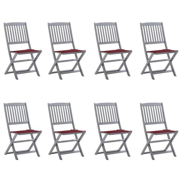 vidaXL Cadeiras de exterior dobr&aacute;veis 8pcs c/ almofad&otilde;es ac&aacute;cia maci&ccedil;a
