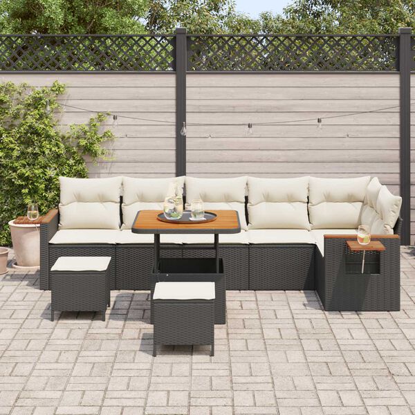 vidaXL Conjunto de Sofá de Jardim com almofada Preto Rattan Sintético