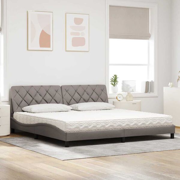 vidaXL Cama com colch&atilde;o 200x200 cm tecido cinzento-acastanhado