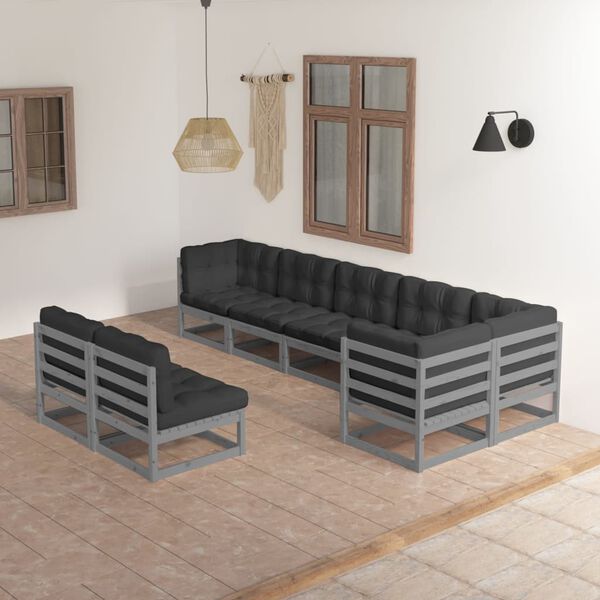 vidaXL 8 pcs conjunto lounge de jardim c/ almofad&otilde;es pinho maci&ccedil;o