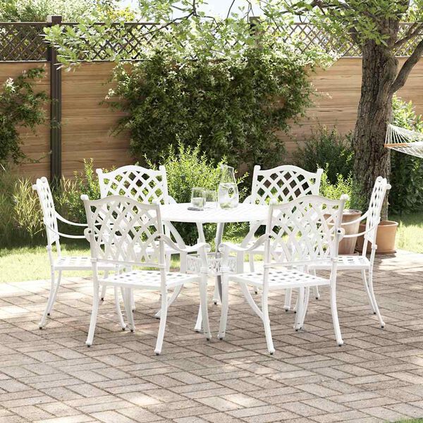 vidaXL Conjunto de Jantar para Jardim 7 pcs Branco Alum&iacute;nio
