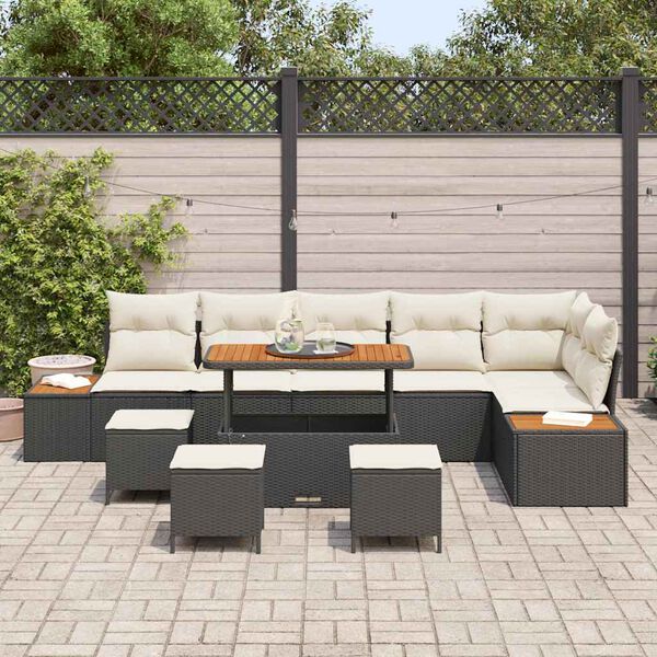 vidaXL Conjunto de Sof&aacute; de Jardim 10 pcs Preto Rattan Sint&eacute;tico