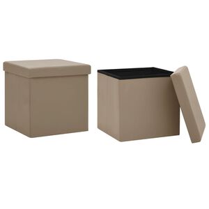 vidaXL Bancos de arruma&ccedil;&atilde;o dobr&aacute;veis 2 pcs PVC cor cappuccino
