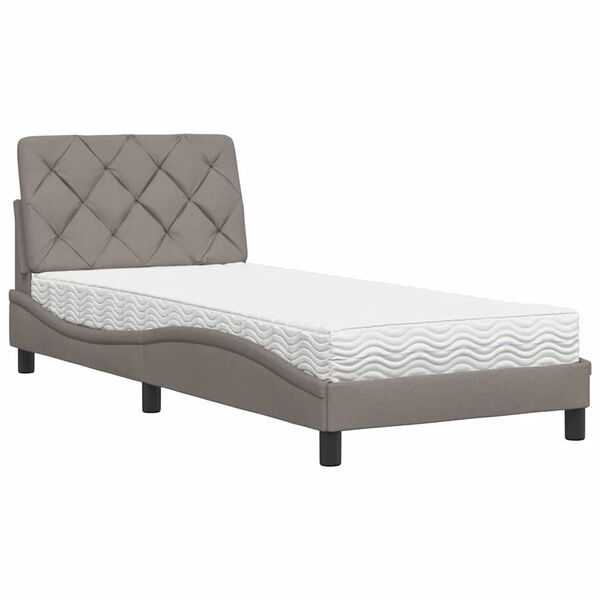 vidaXL Cama com colch&atilde;o 90x190 cm tecido castanho-acinzentado