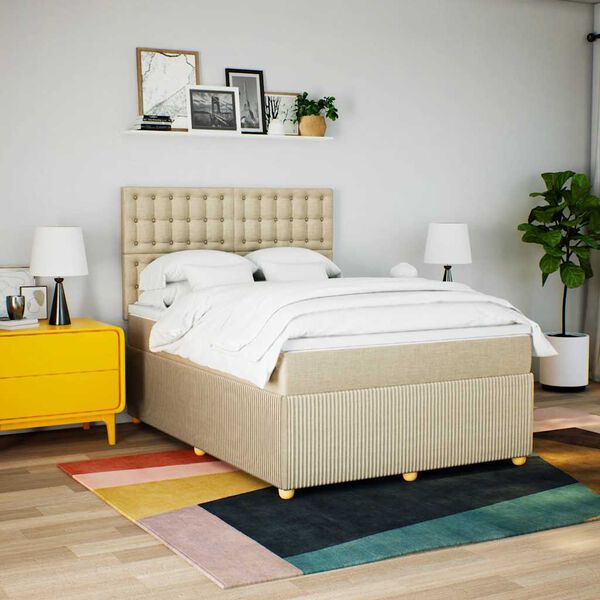 vidaXL Cama com molas/colch&atilde;o 160x200 cm tecido cor creme