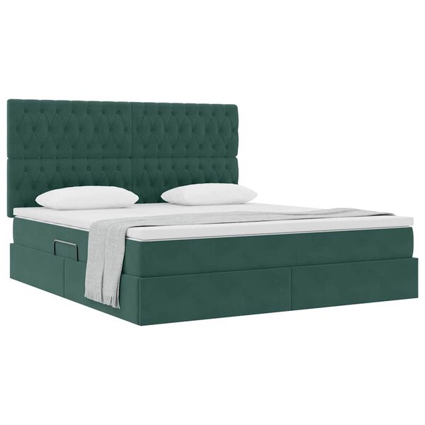 vidaXL Cama com arruma&ccedil;&atilde;o e colch&atilde;o Verde Escuro 160 x 200 cm Veludo