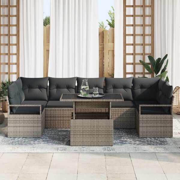 vidaXL Conjunto de Sof&aacute; de Jardim 8 pcs Cinzeto Rattan Sint&eacute;tico