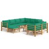 vidaXL 10 pcs conjunto lounge de jardim bambu c/ almofad&otilde;es verdes