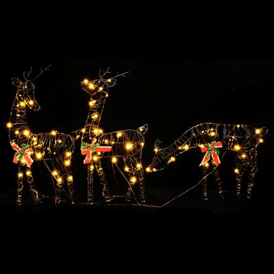 vidaXL Decoração família de renas de Natal 90 LEDs vime branco quente