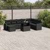 vidaXL 9 pcs conjunto de sof&aacute;s p/ jardim c/ almofad&otilde;es vime PE preto