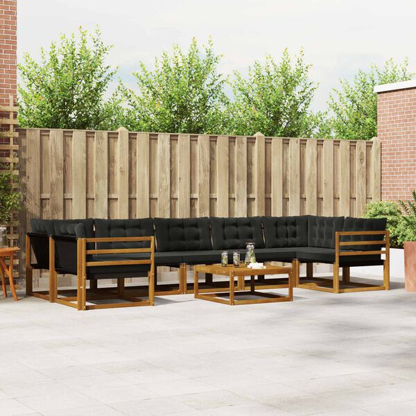 vidaXL Conjunto de Sof&aacute;s para Exterior 8 pcs Natural e Preto