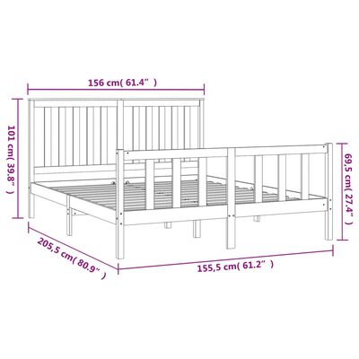 vidaXL Estrutura cama king c/ cabeceira 150x200 cm pinho maciço preto